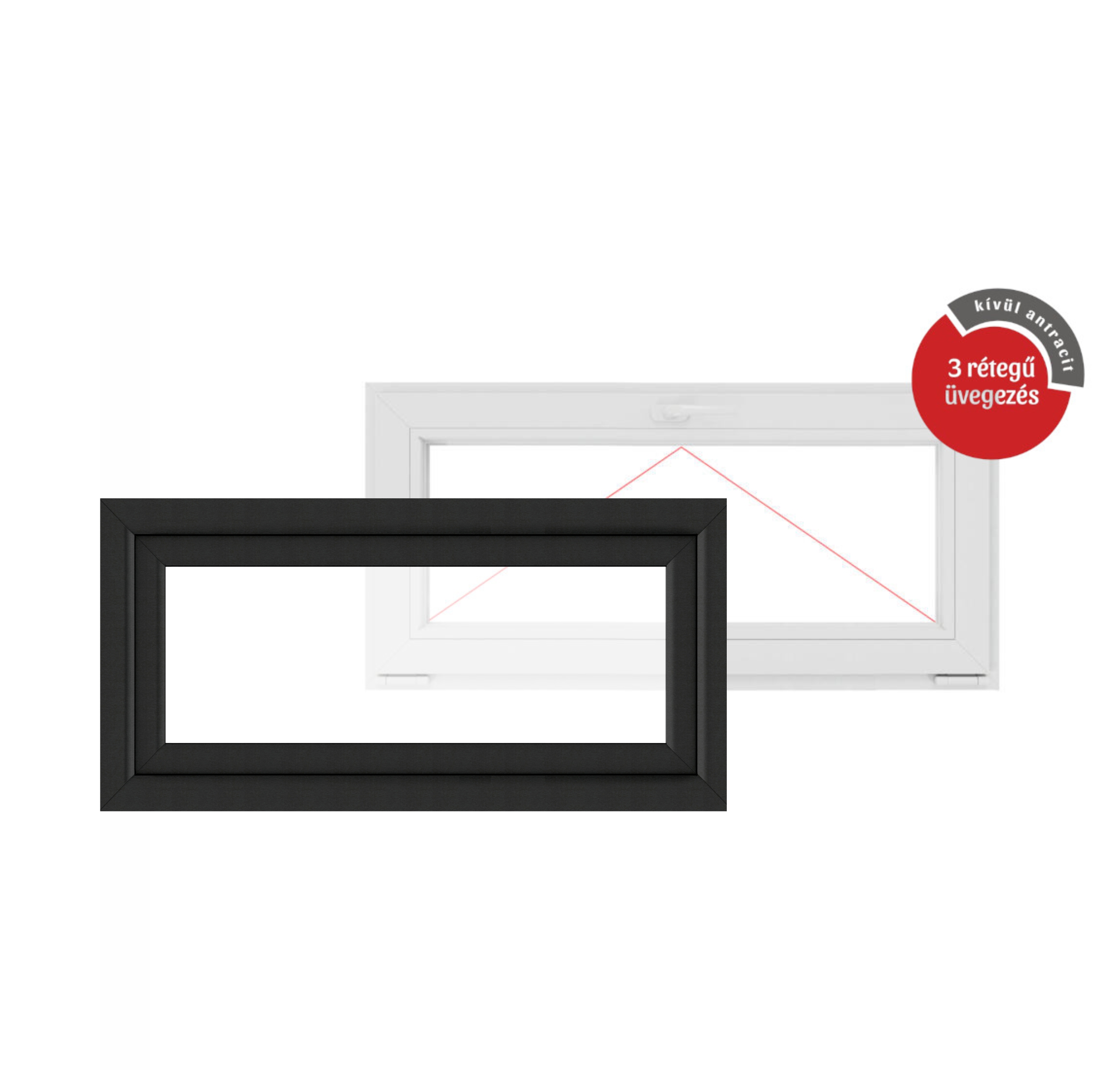 120x60 cm műanyag bukó ablak, kívül antracit